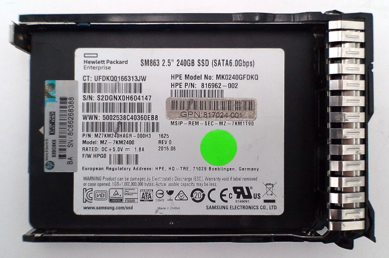 HPE 240GB SATA-6GBPS MIXED USE-3 SFF 2.5INCH SC SSD (816975-B21)