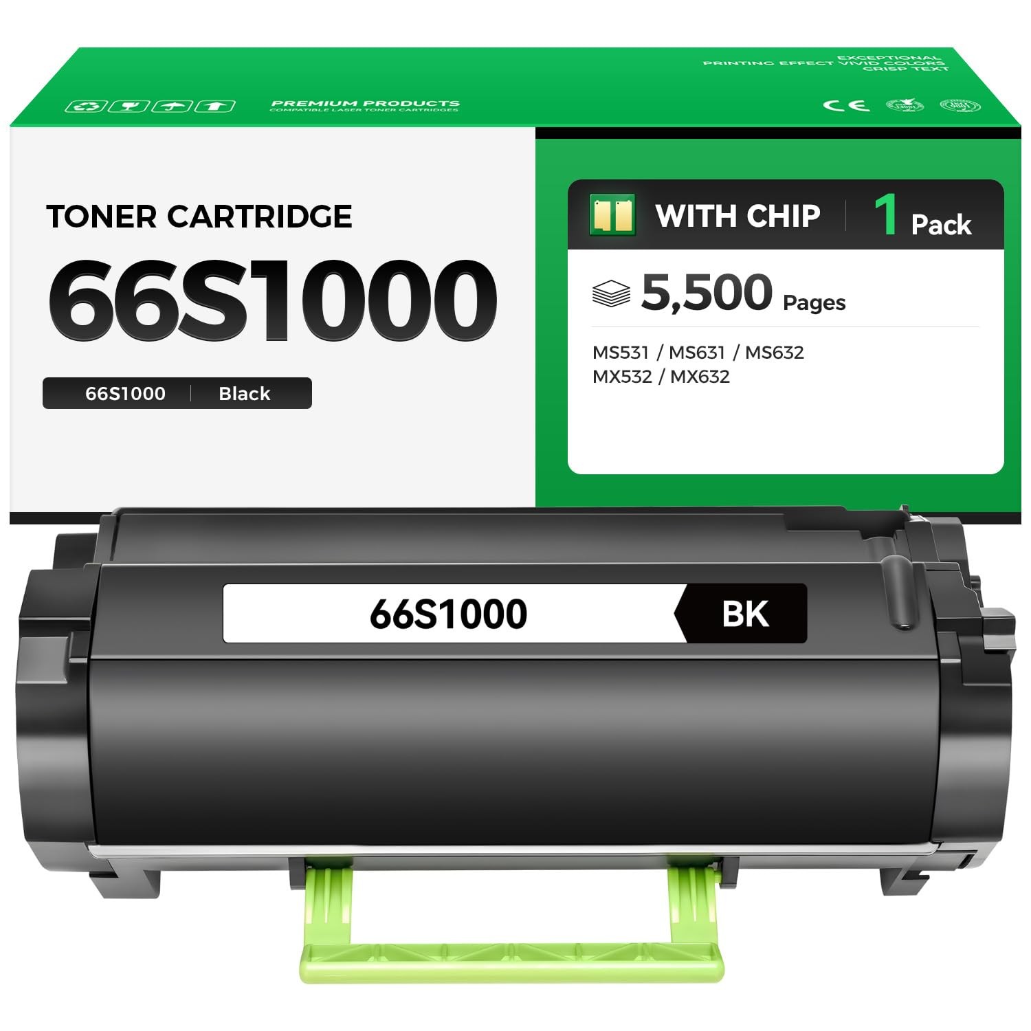 66S1000 Black Toner Cartridge 1-Black, 1-Black