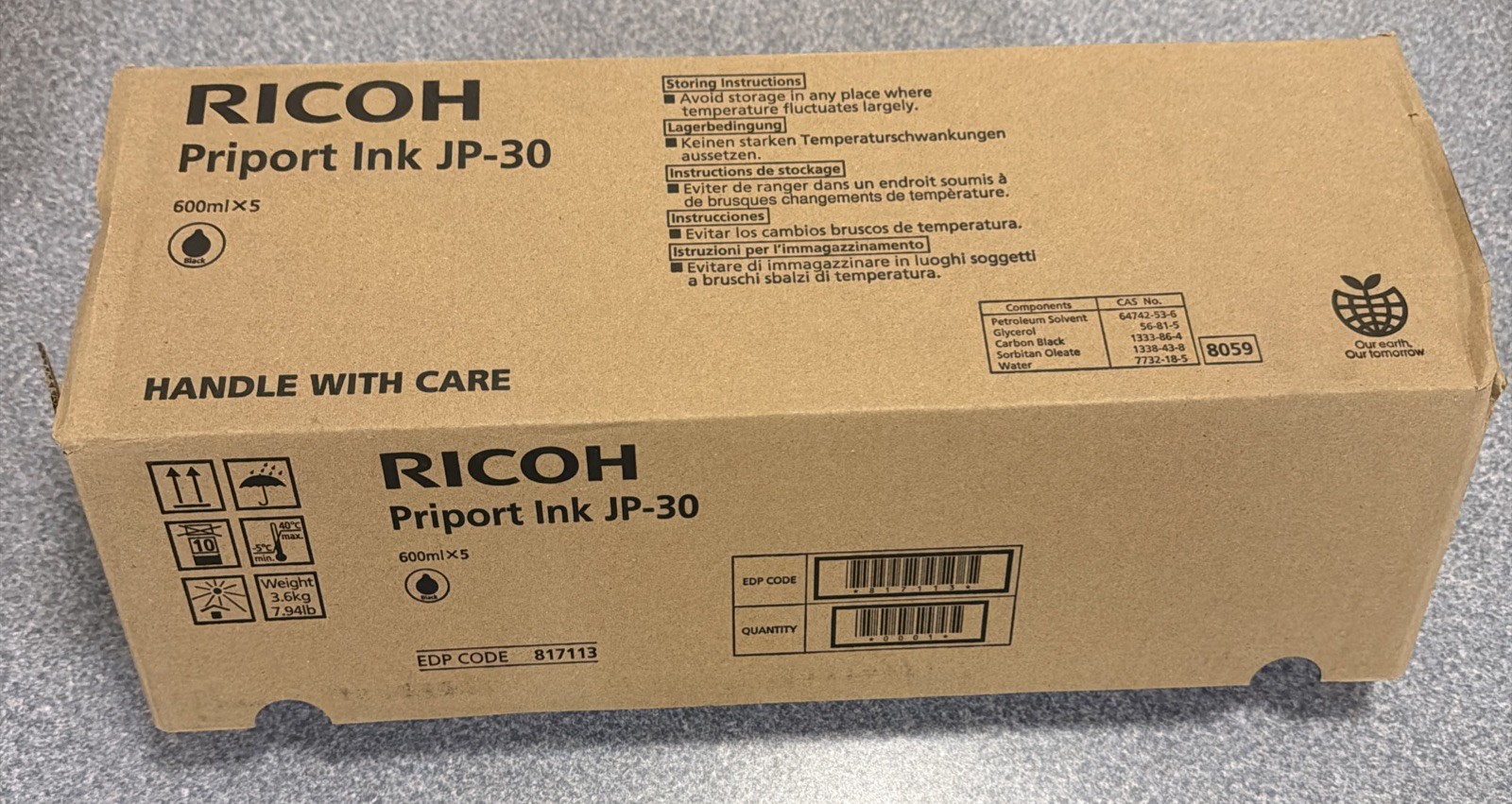 Ricoh JP-30 (817113) Black Ink Cartridge, Box of 5