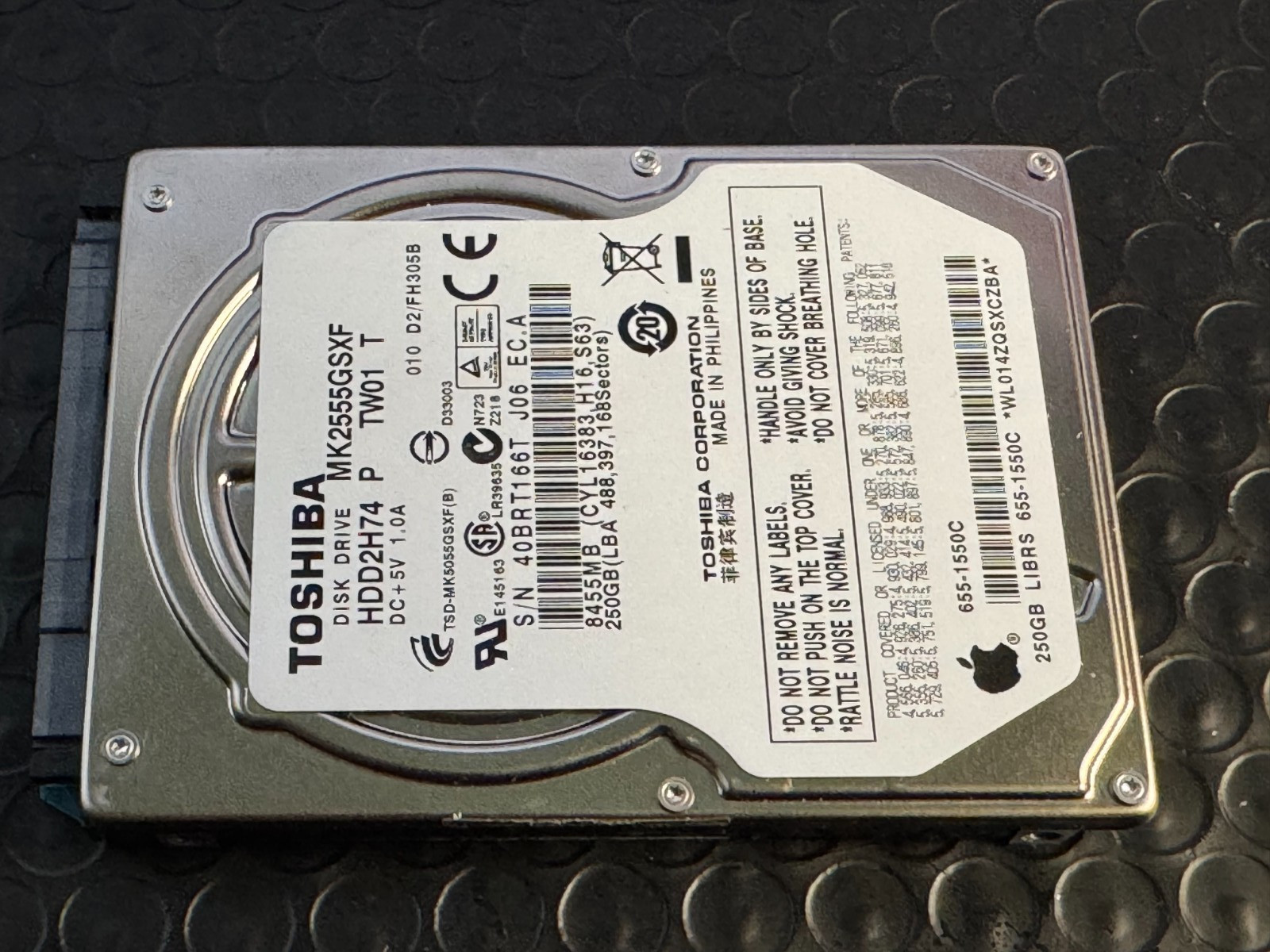 Apple OEM Hitachi 2.5" 9.5mm Hard Drive 250 GB 5400 RPM 655-1550C
