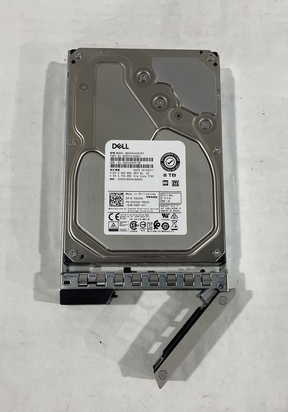 DELL MG06ACA800EY, 8TB, 3.5''  SATA ENTERPRISE HARD DRIVE WITH CADDY FOR PARTS