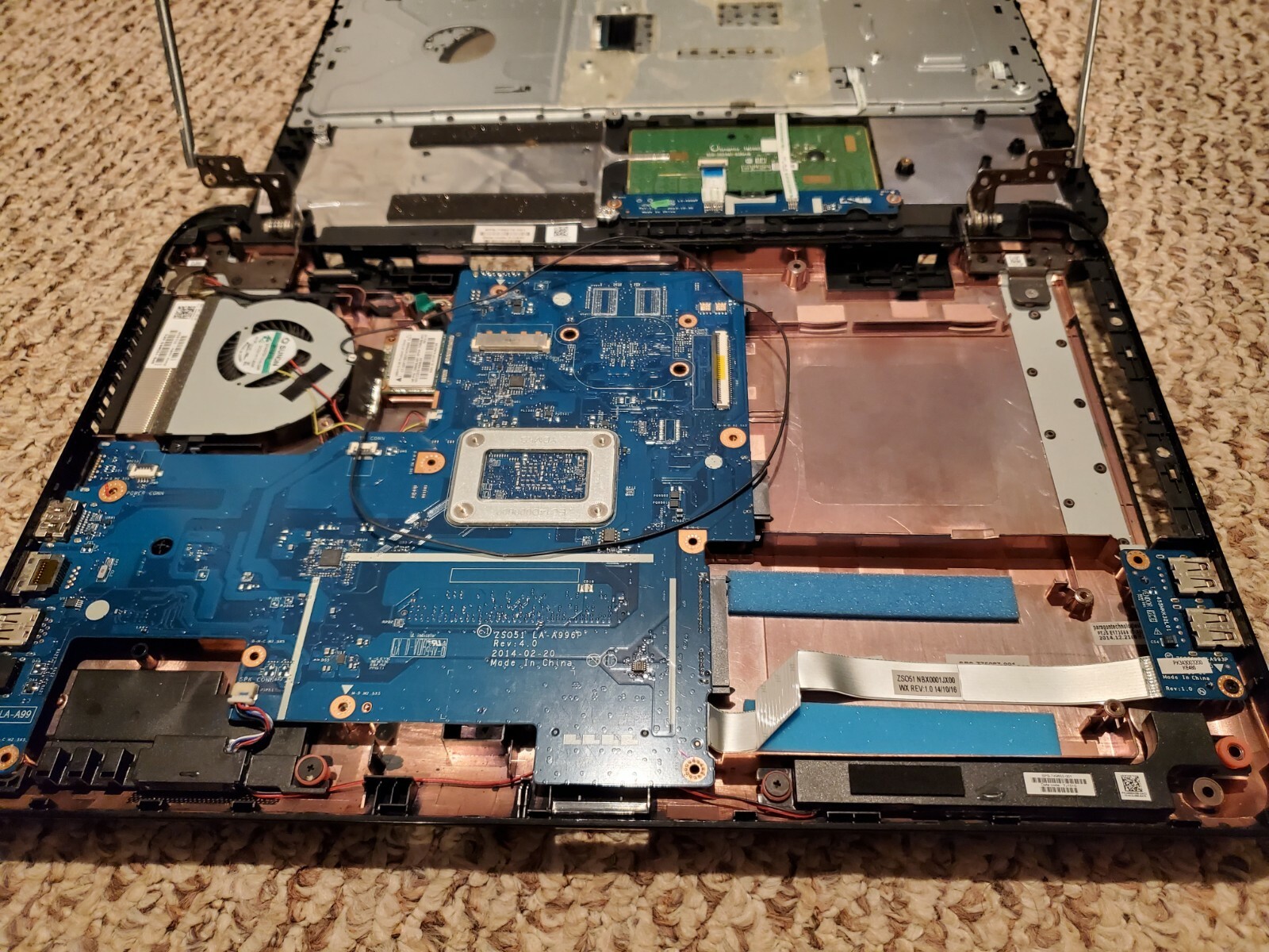 HP Pavilion 15z laptop base housing keyboard touchpad CPU DVD RAM battery
