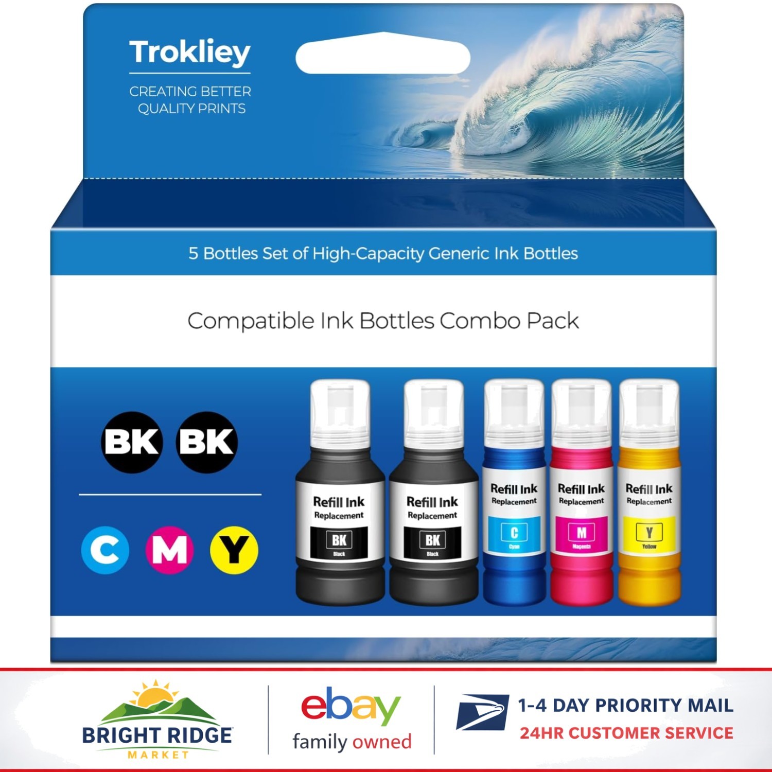 5 Pack Ink Refill Bottles for Multiple ET Printer Models, High Yield Colors