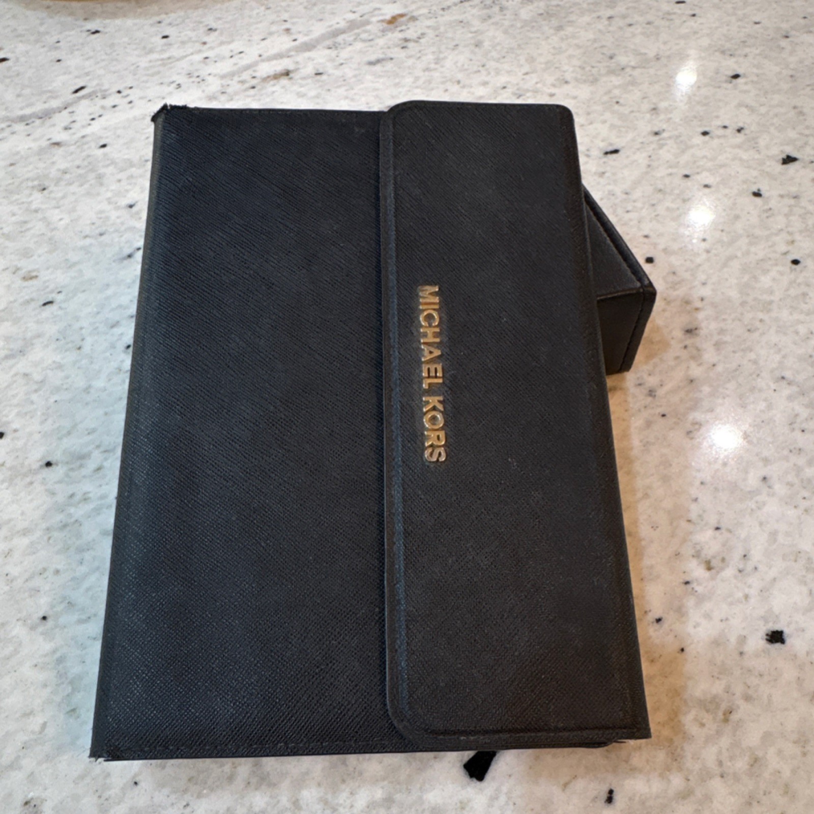 Michael Kors Black Leather Folding Folio Case for iPad with Card Slots & Stand