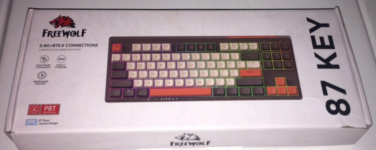 New FreeWolf M87 2.4Ghz BT5.0 dual mode connections gaming keyboard rechargeable