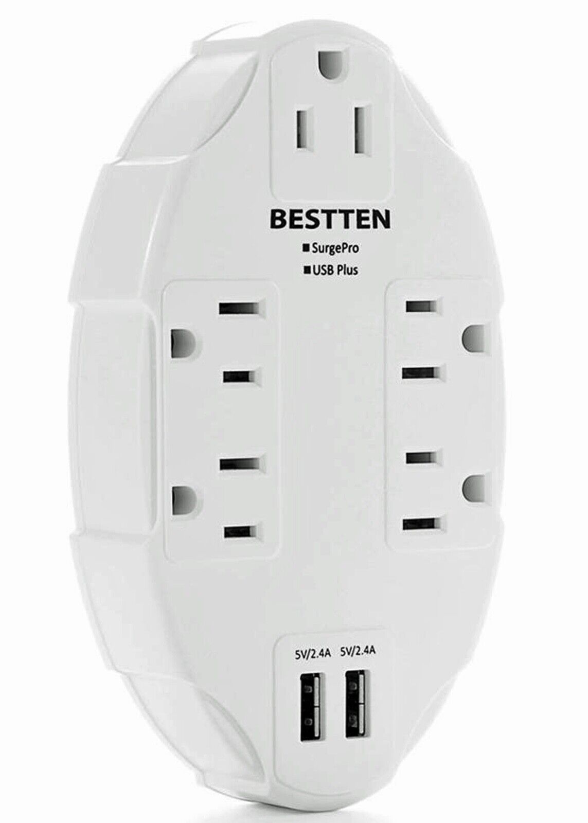 BESTTEN 5-Outlet Wall Surge Protector with 2 USB Fast Charging Ports USW-2U5A-0A