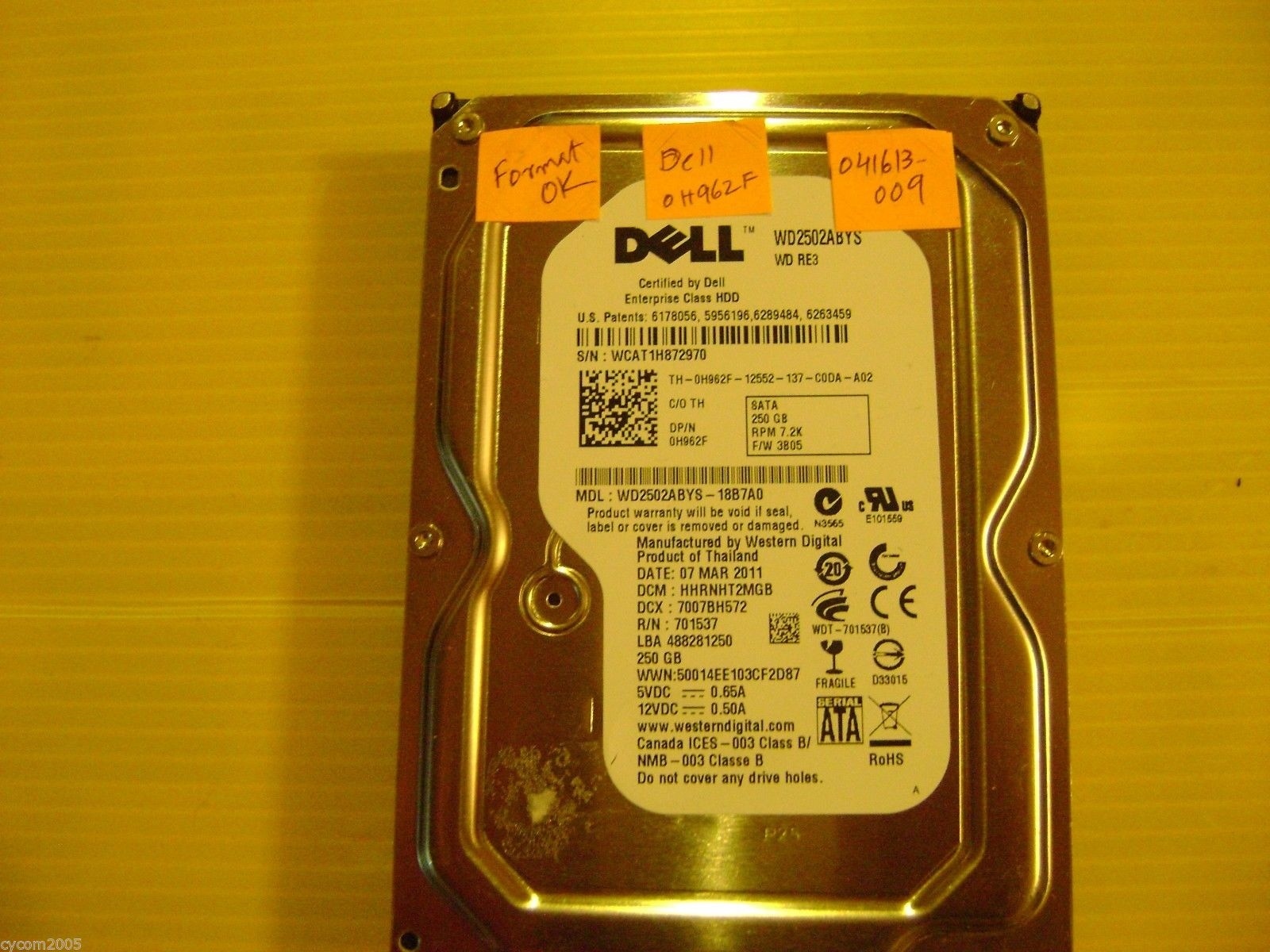 0H962F Dell 250GB SATA 1.5 Gbps 7200RPM HDD