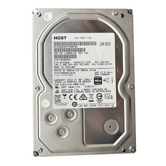 HGST HUS726060AL4210 6TB SAS 12Gb/s 7.2K 3.5" HDD 0F22790 For Parts