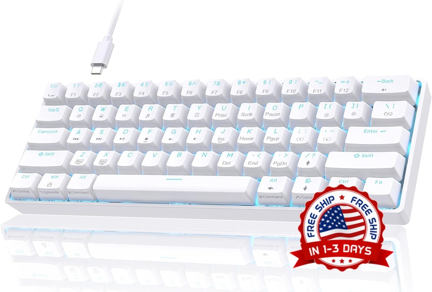 Teclado Mecanico 60 Por Ciento de Con Cable Switches Rojos LED Blanco