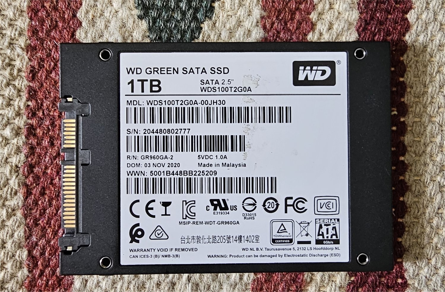 Used WESTERN DIGITAL Green 1TB 2.5" SATA III SSD WDS100T - 99% Remaining