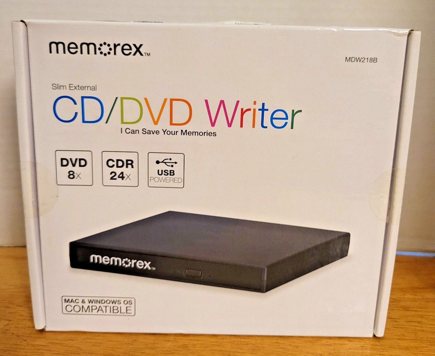 MEMOREX MDW218B Slim External CD/DVD Writer DVD8X CDR 24X USB Powered Burner NEW