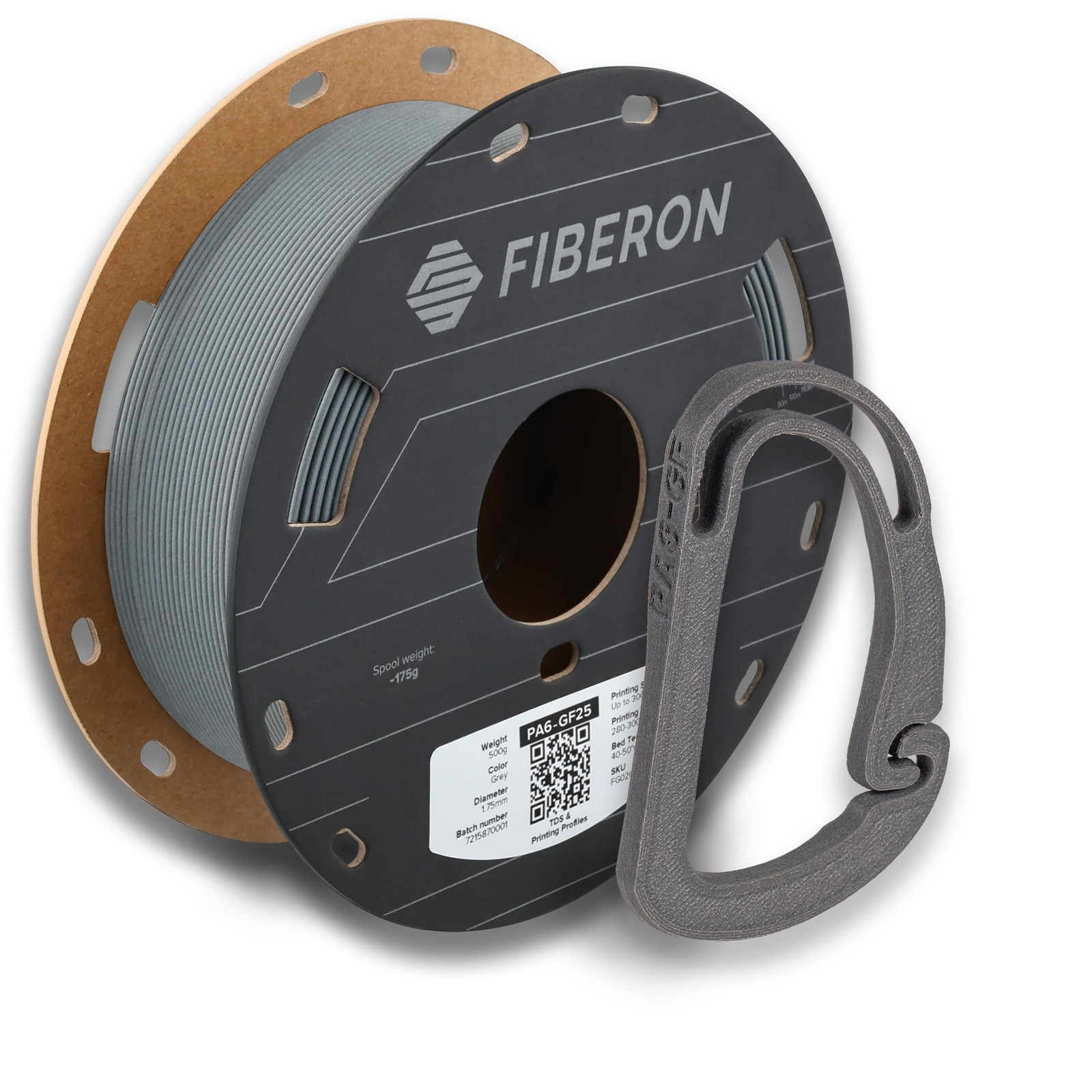 High-Strength PA6-GF Nylon Filament 1.75mm Grey 0.5kg for 3D Printing