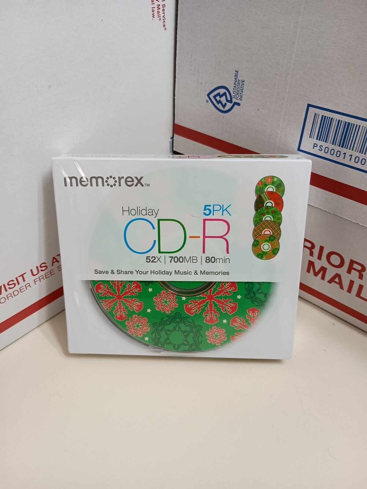 BRAND NEW CD-R 5-Pack 52x 700MB 80 Minute Memorex  Holiday pattern