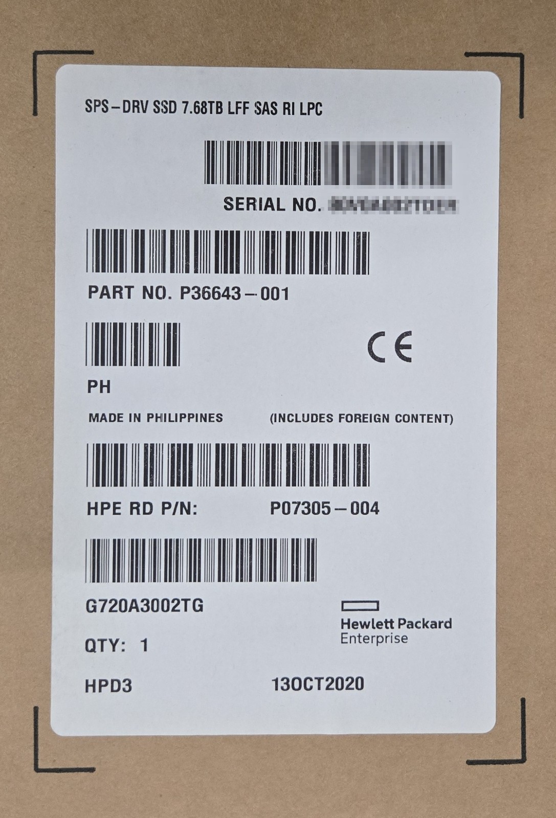 NEW HPE 7.68TB SAS RI LFF LPC SSD P36643-001