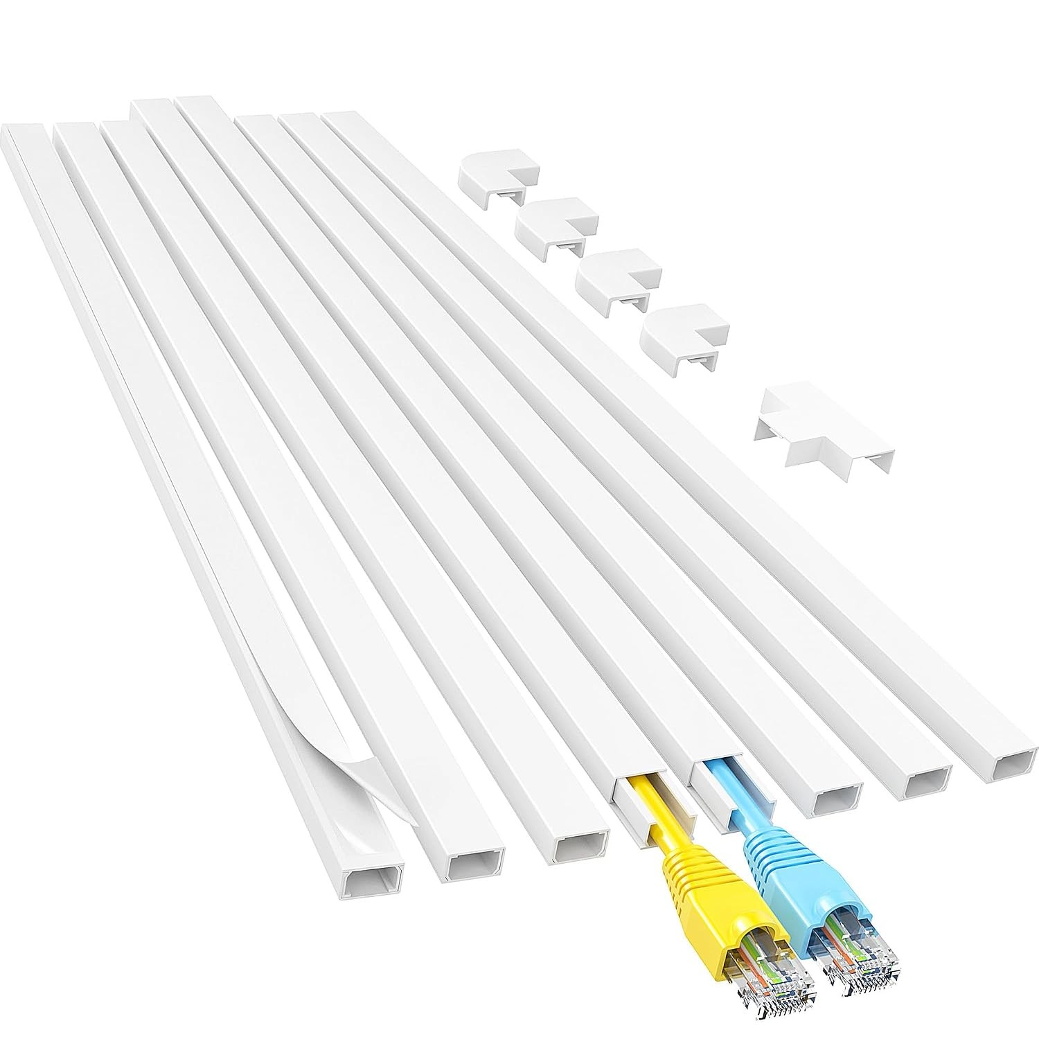 White Cord Hider Cable Organizer 113in Cable Management System Raceway 0.59in
