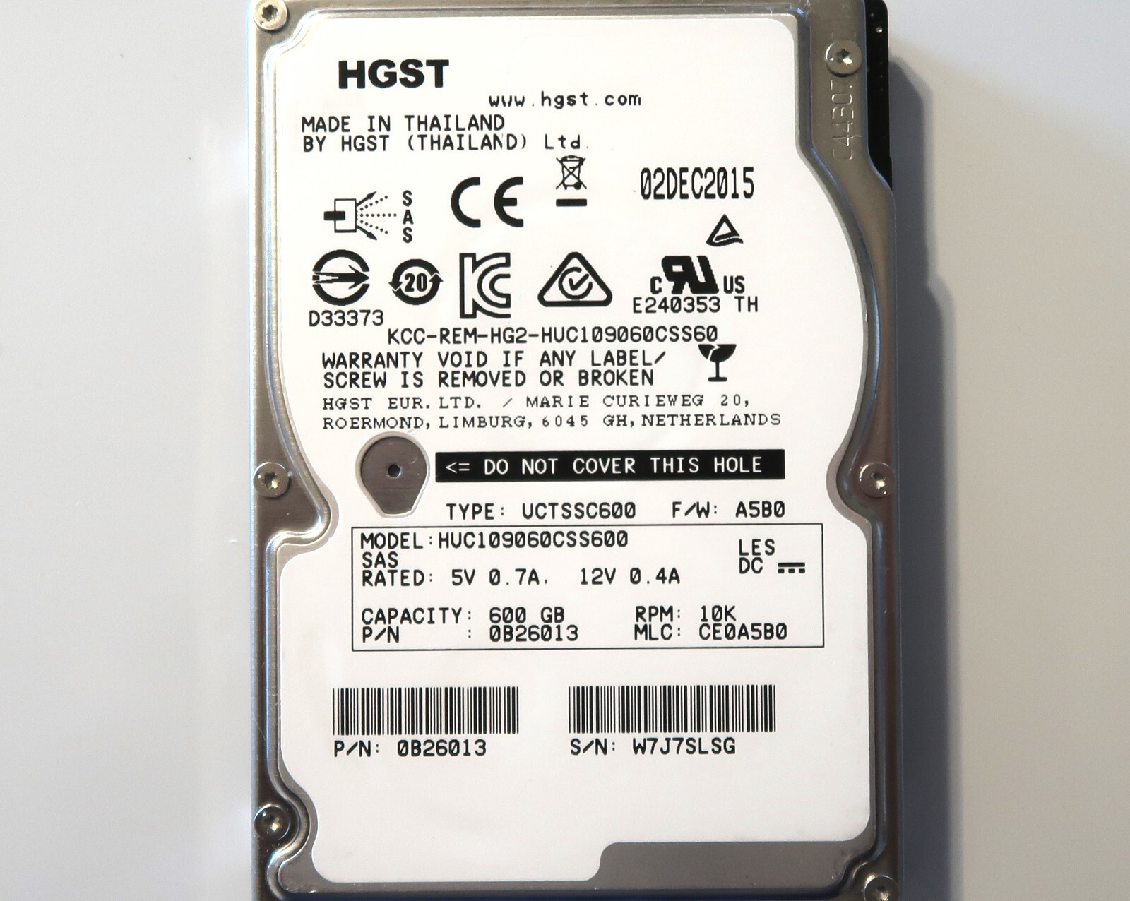 Hitachi HUC109060CSS600 P/N:0B26013 10k 6Gbps 2.5" 600gb SAS hard drive
