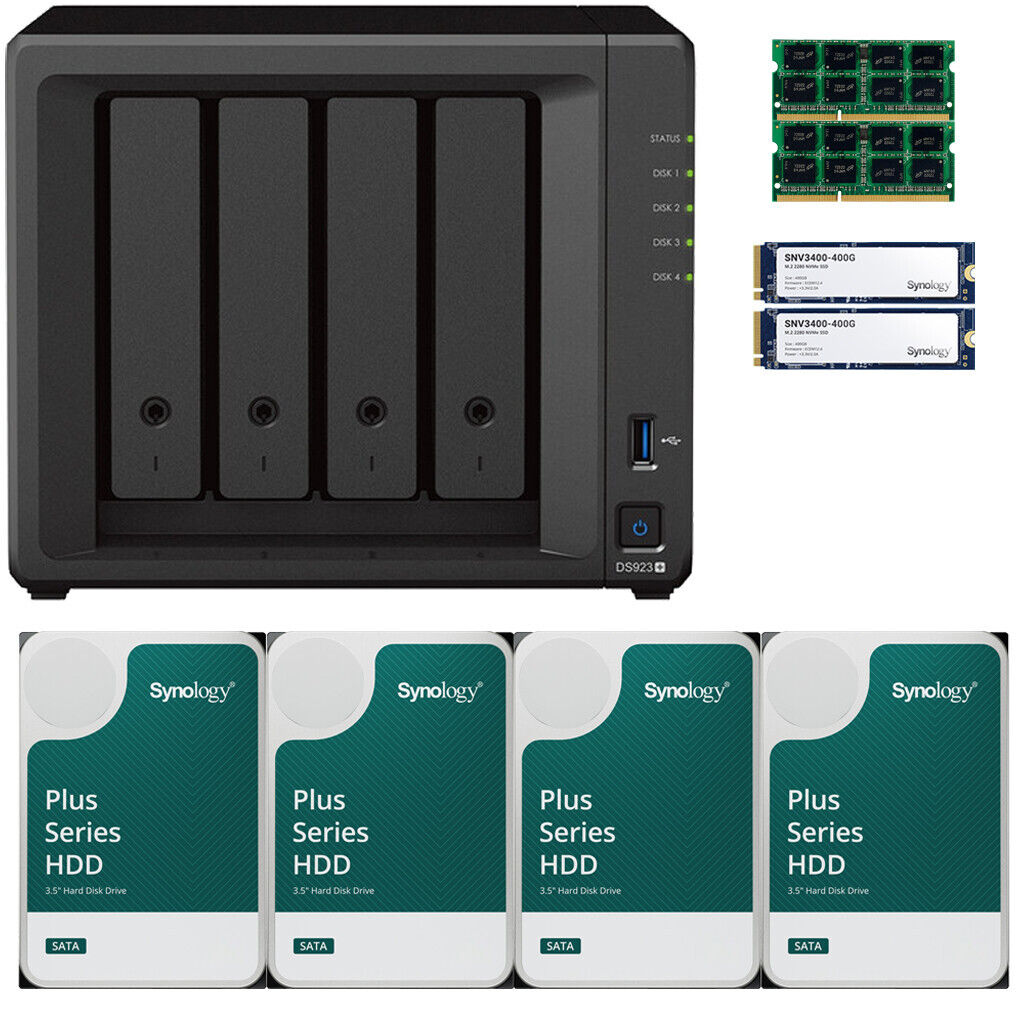 Synology DS923+ 4-Bay 32GB RAM 64TB (4x16TB) Synology Plus Drives & 800GB Cache