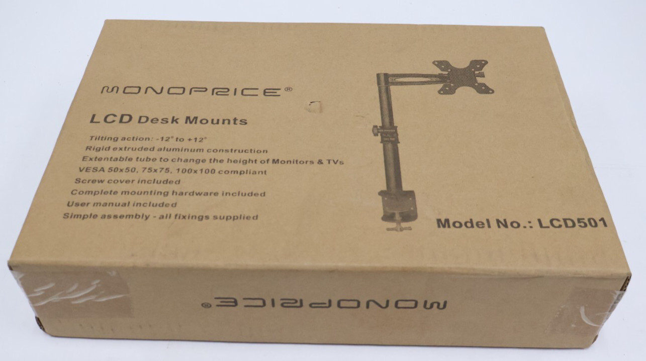 New Monoprice 2 Way Adjustable Tilting Desk Mount Bracket LCD501 Black