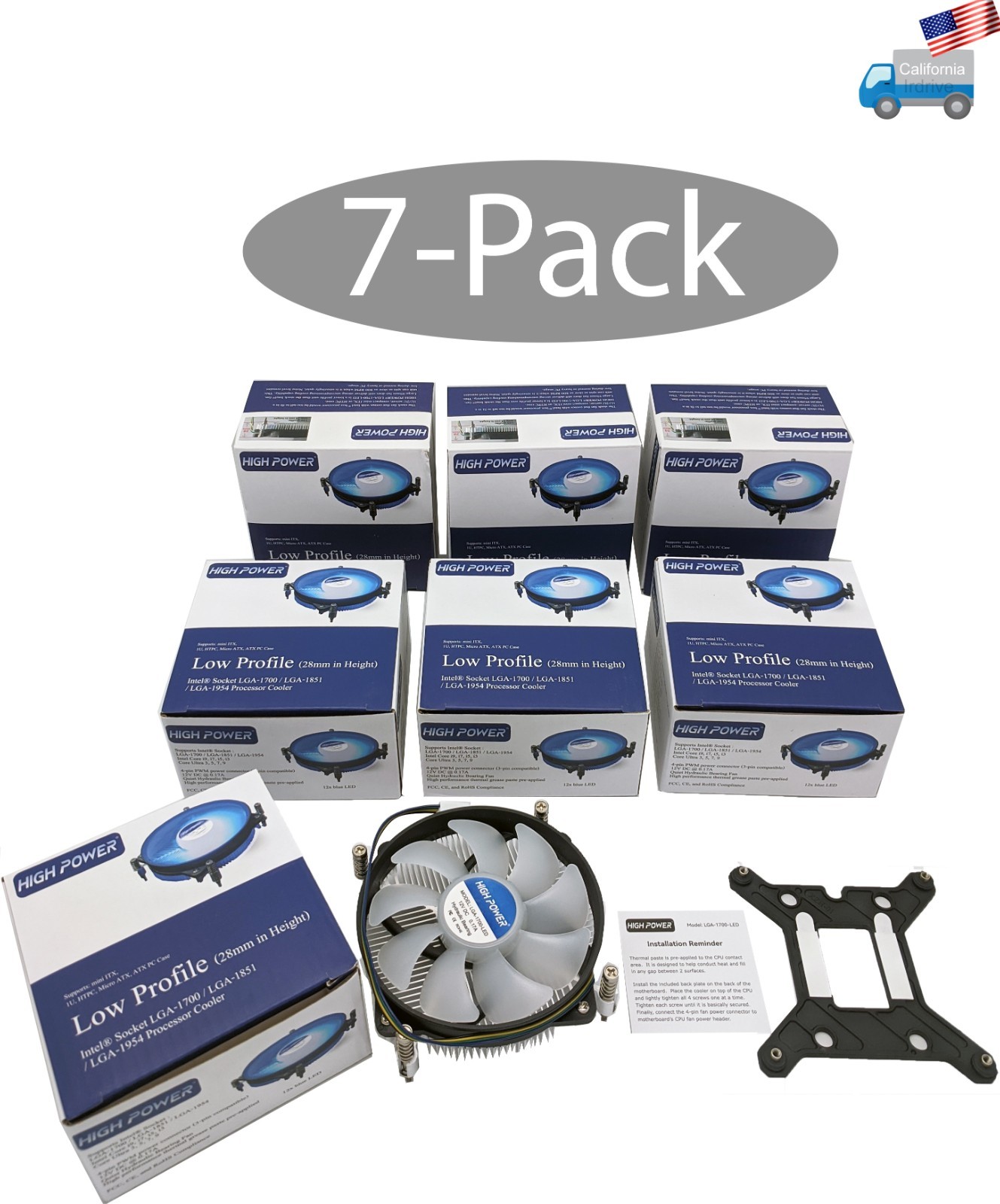 Lot7 HIGH POWER® Blue LED Low Profile Intel Socket 1700 i7/i5/i3/i9 CPU Cooler