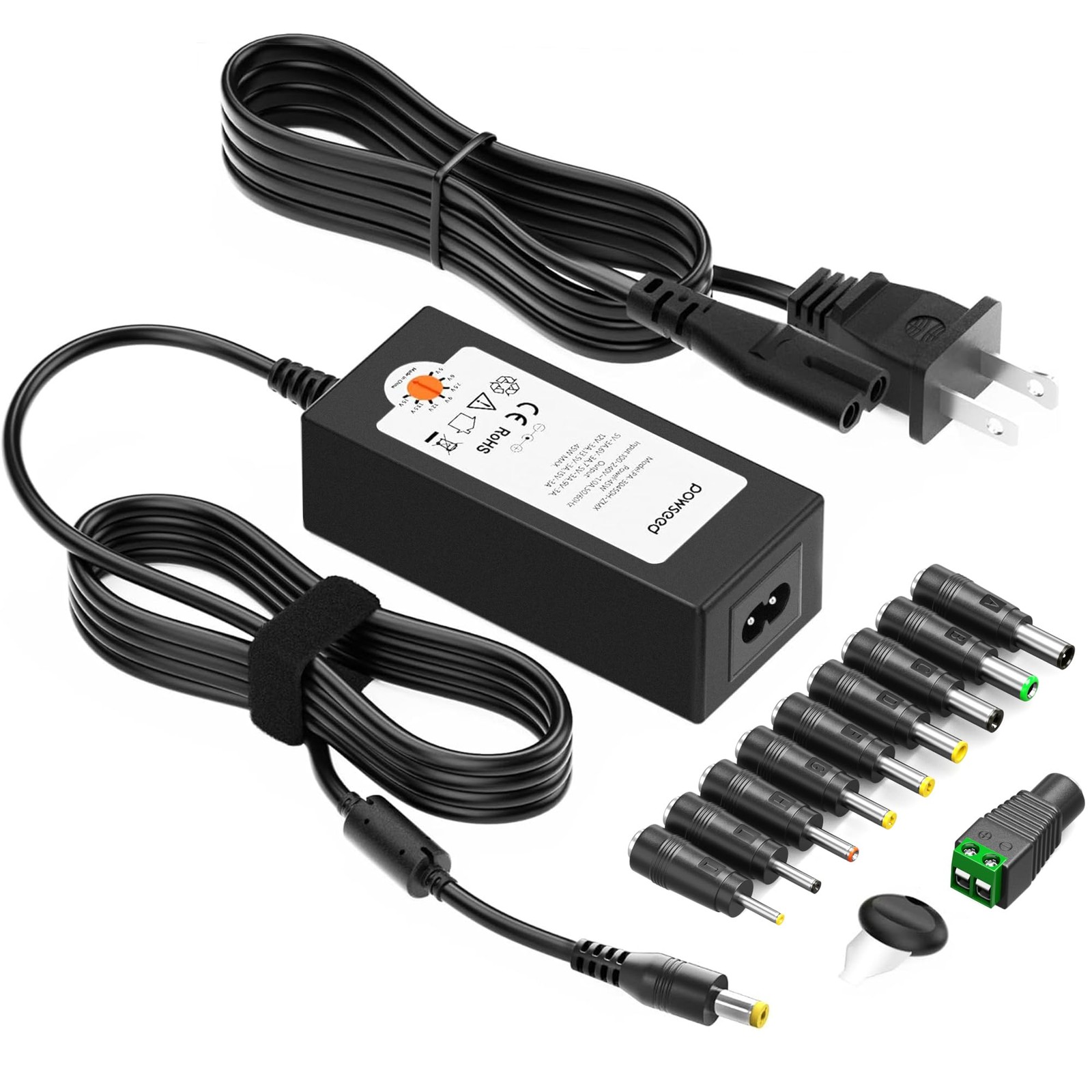 POWSEED Universal AC Adapter 45W 5V 6V 7.5V 9V 12V 13.5V 15V DC Power Black 