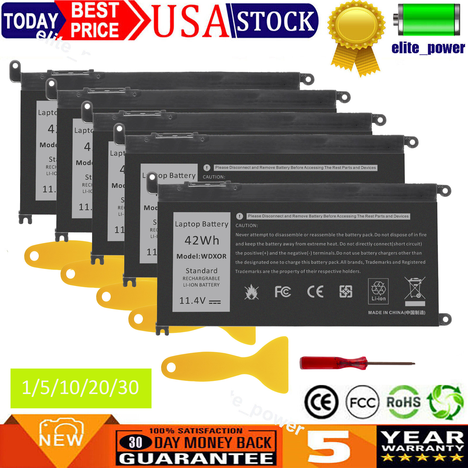 🧡Lot 10x 42WH WDX0R WDXOR Battery For Dell Inspiron 13 5368 5378 5379 7368 7378