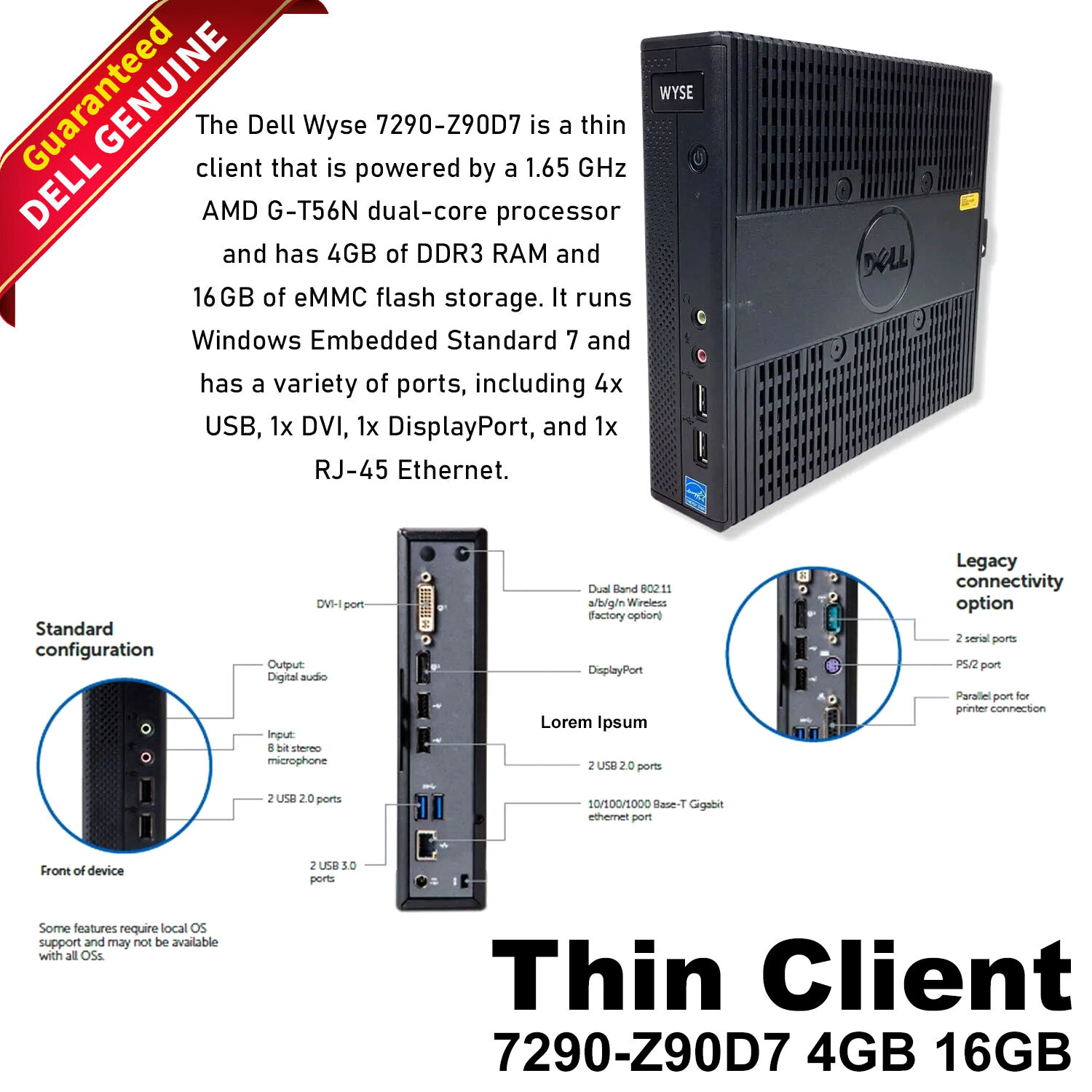 Dell Thin Client Z90D7 7290 AMD G-T56N 1.65GHz 4GB 16GB SSD WES7 Ethernet-RJ45