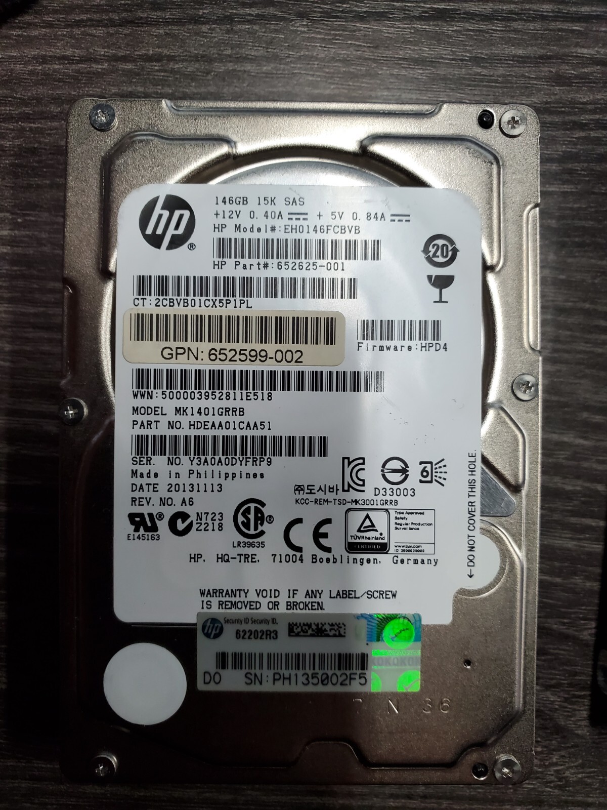 HP 146GB 15K SAS EH0146FCBVB 652625-001 MK1401GRRB 652599-002 Server Only