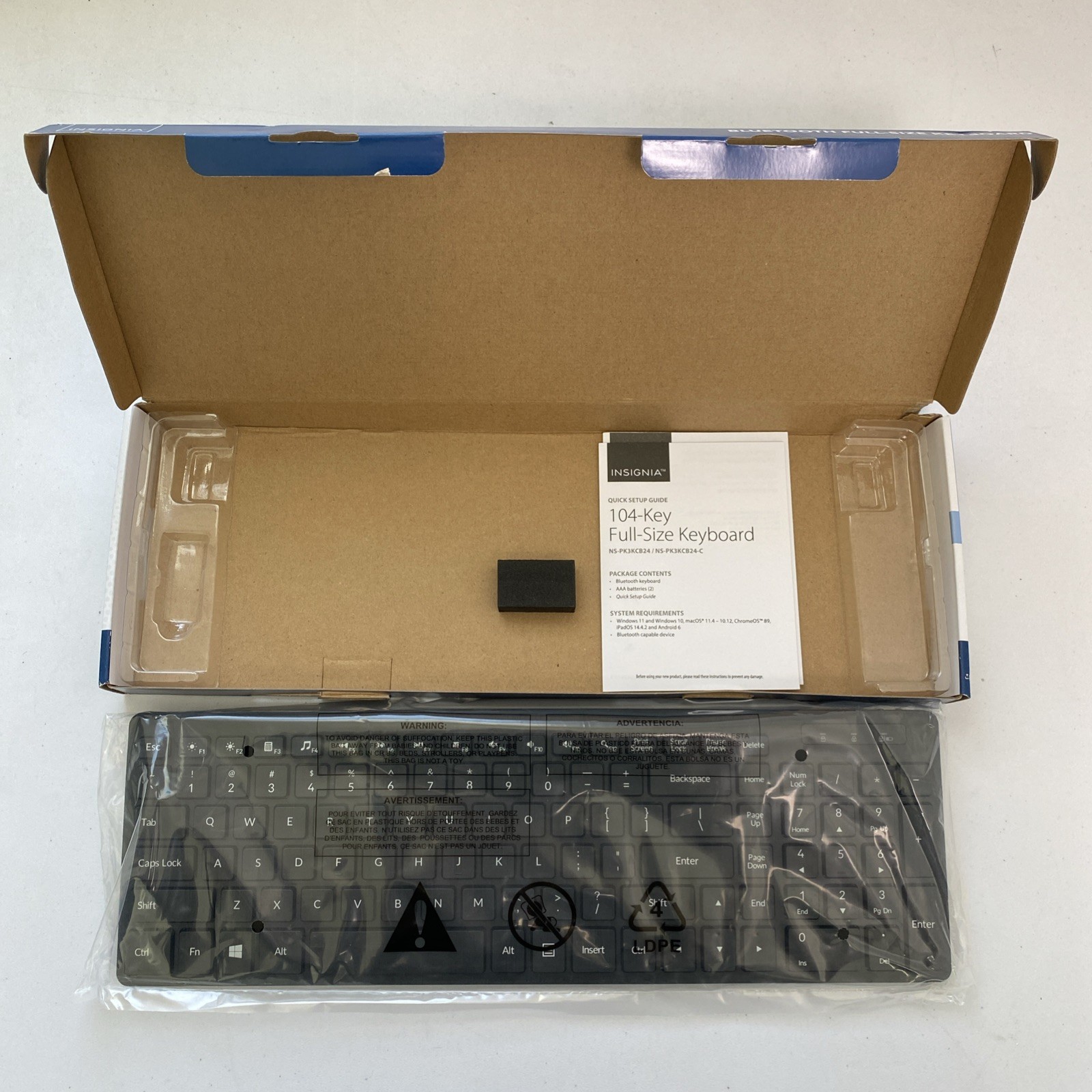 Insignia - Full-size Bluetooth Scissor Switch Keyboard - NS-PK3KCB2- Black