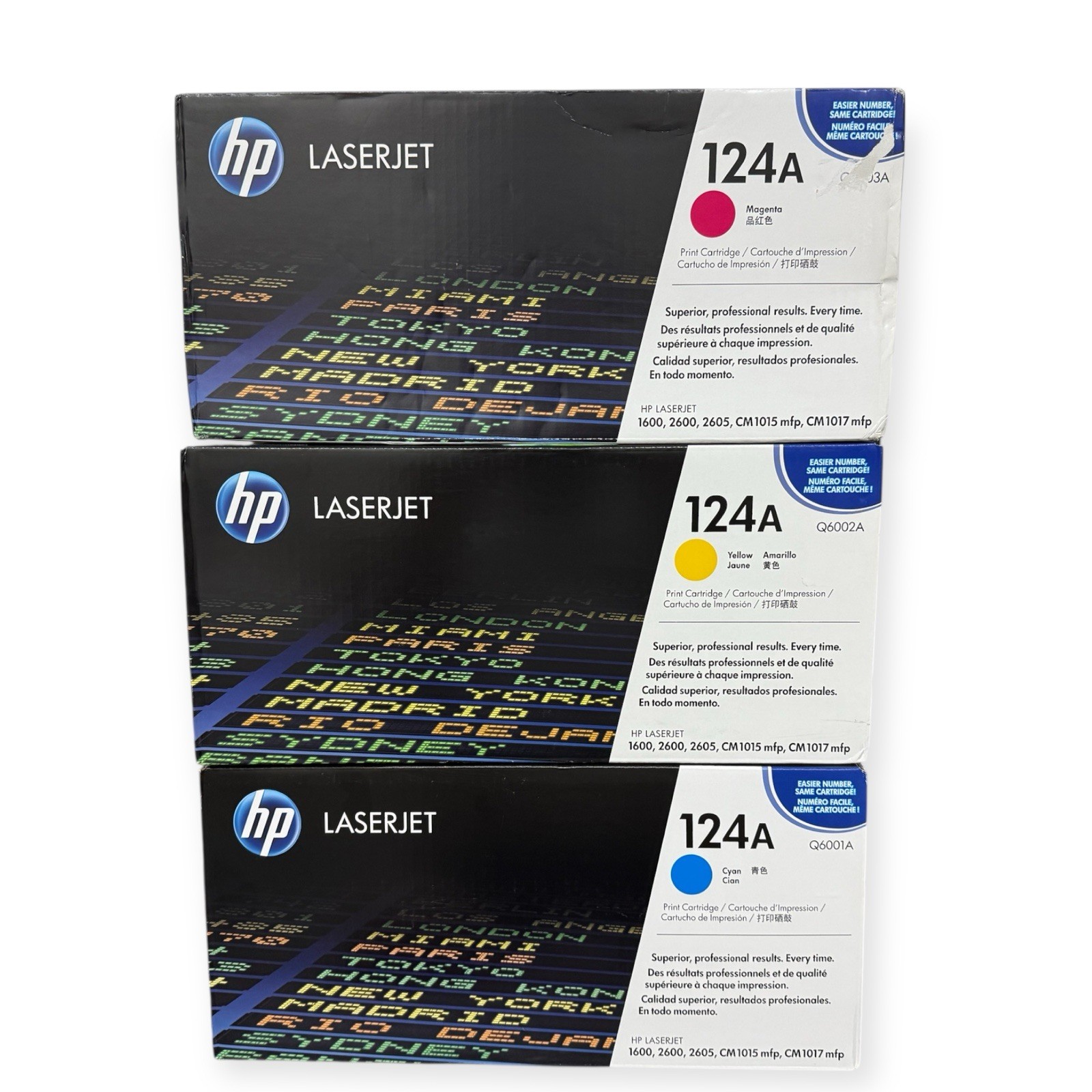 LOT OF 3 HP 124A TONER CARTRIDGE CYAN(Q6001A) M(Q6003A) Y(6002A)