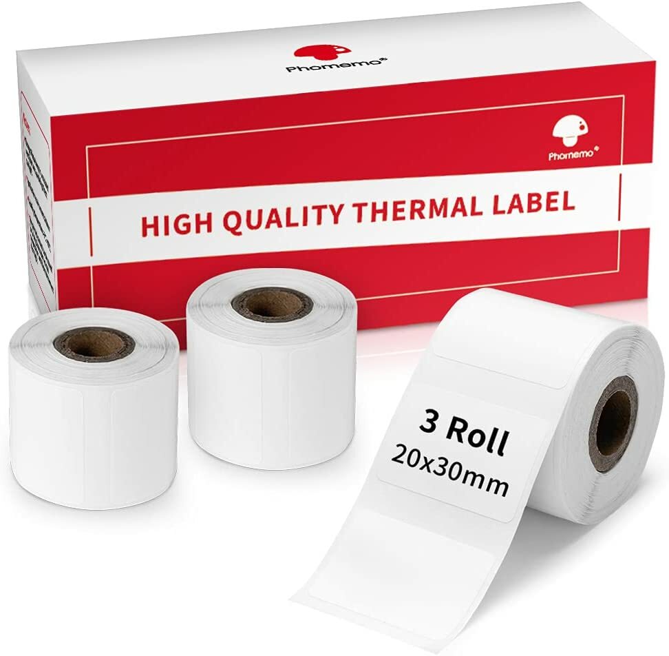 5Rolls 30×20mm White Self-Adhesive Thermal Label for Phomemo M110/M220 Printer