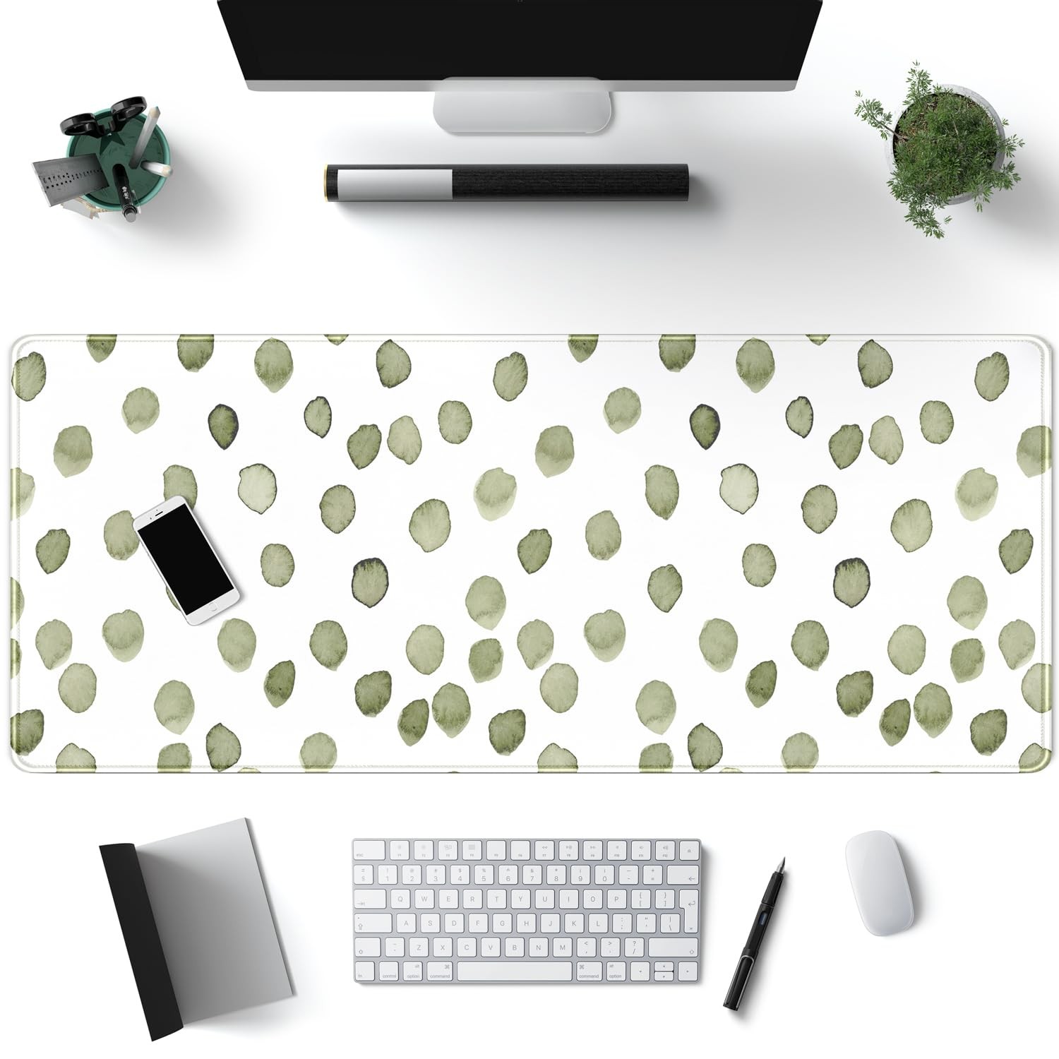 Cute Polka Dot Minimalist Green Keyboard Pad Simple & Atmospheric Desk Mat XL...