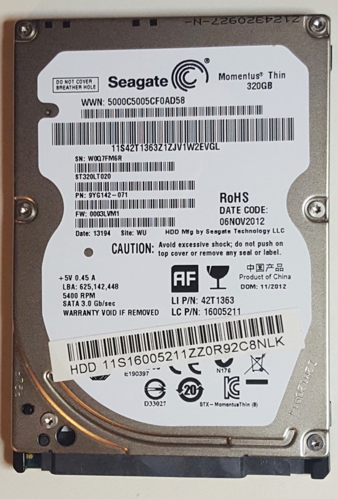 NEW OEM Lenovo B590-20208 320GB Hard Drive 42T1363 16005211 ST320LT020 Intel
