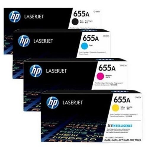 HP 655A High Capacity CMYK LaserJet Toner Set, 4 Pack, Genuine OEM Cartridge