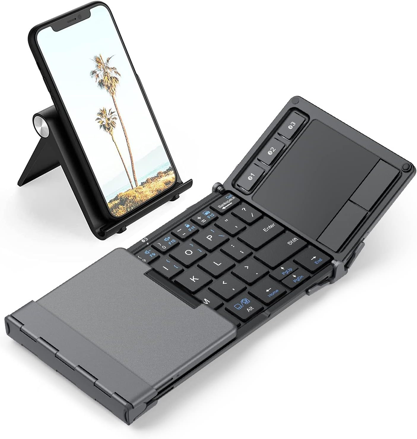 BK08 Foldable Keyboard with Touchpad for Phone and Tablet, Gray