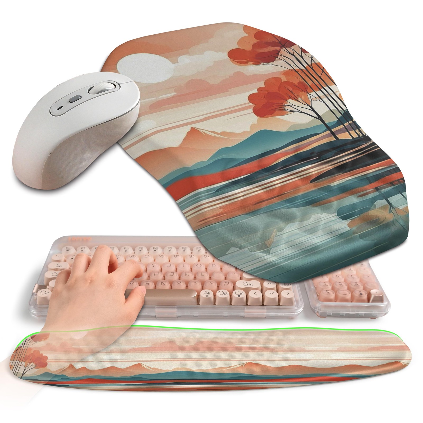 2in1 Ergonomic Set Wave Keyboard Wrist Rest Slope Mouse Pad Foam Landscape