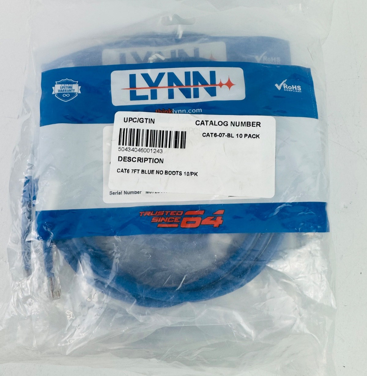 Lynn Choice CAT6-07-BL CAT6 7FT Blue No Boots 10 Pack