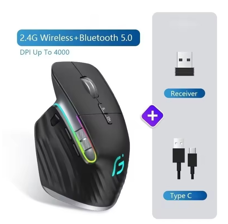 Bluetooth +2.4G Wireless Mouse Rechargeable 12 Colors RGB LED Gaming Mouse