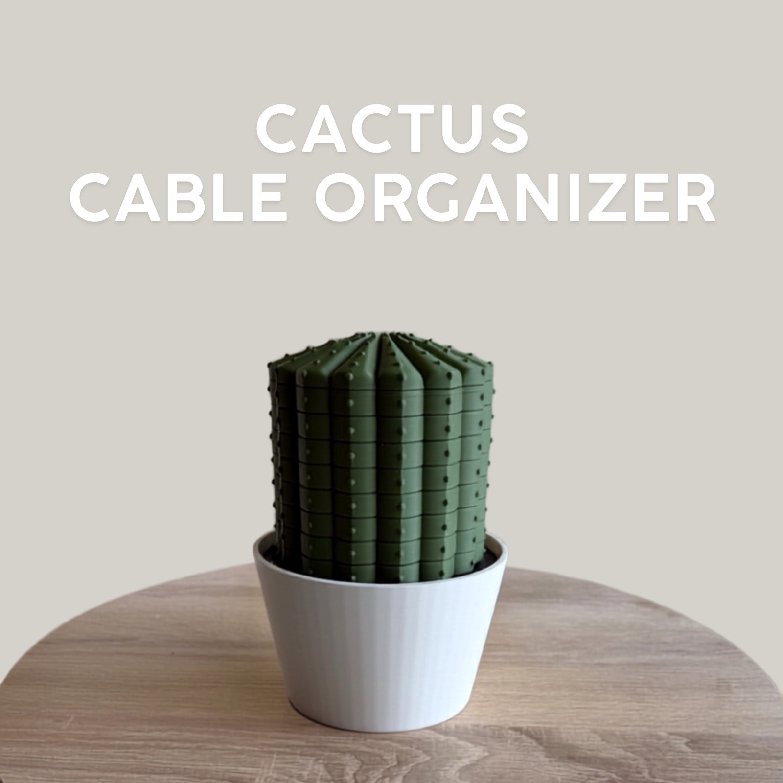 Cactus Cable Organizer w/ Hidden Storage, 4 Cable Rings, Green/White Plastic