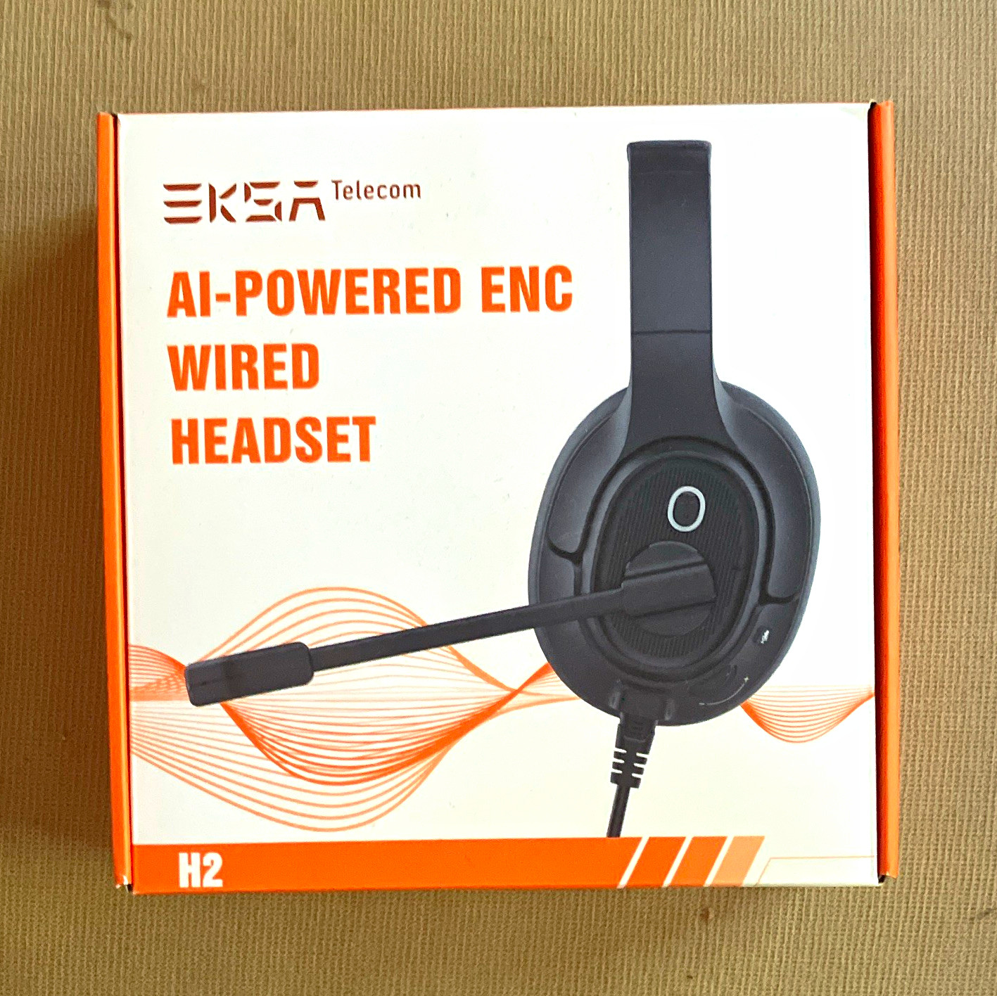 EKSA Telecom H2 USB Wired Headset Boom Mic ENC Noise Canceling Black