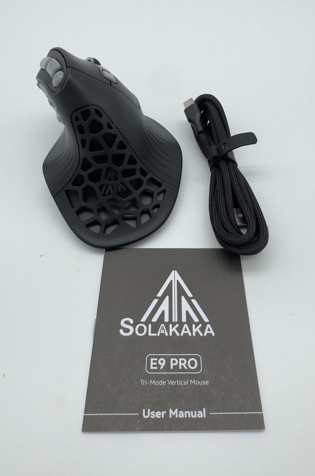 SOLAKAKA E9 Pro Vertical MMO Gaming Mouse 36000 DPI PAW3395 8K Wireless Black