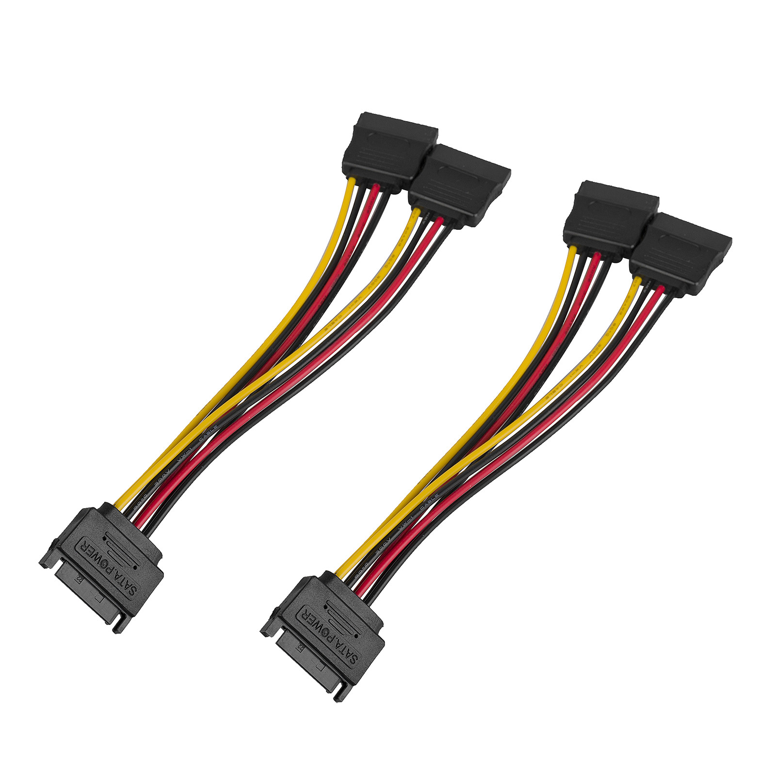 2pcs SATA Power Splitter Cable Male to Dual Female Wire for Hard Drive 15pin DC