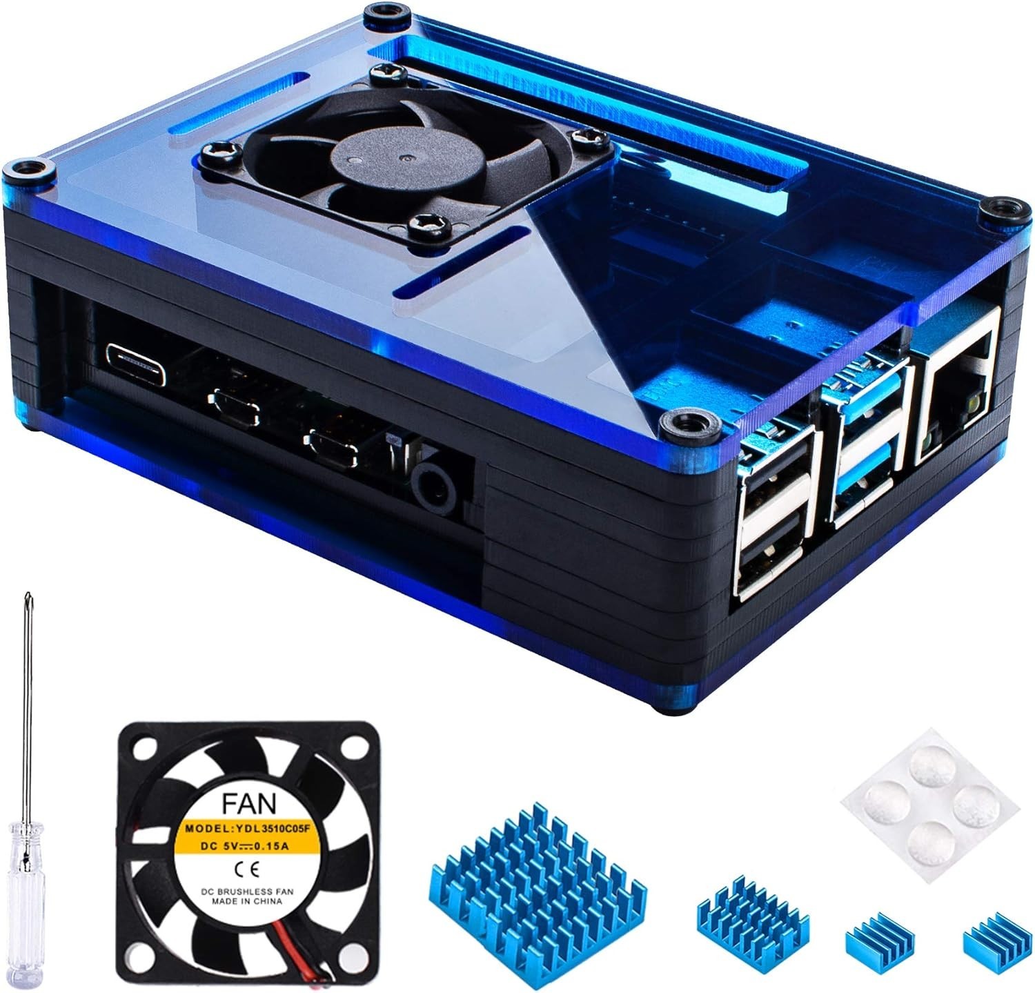 Raspberry Pi 4 Case With Fan Cooling 4Pcs Aluminum Heat Sinks Case For Raspberry