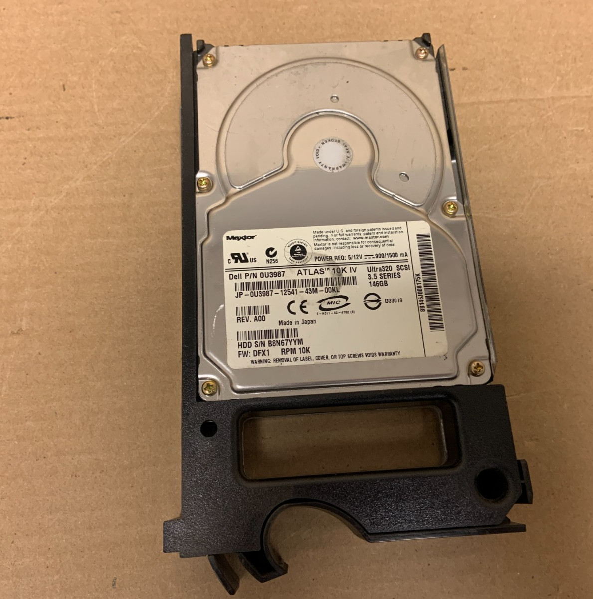 Dell 0U3987 DELL U3987 146GB 10K SCSI 80PIN 3.5 HDD U320 W/TRAY