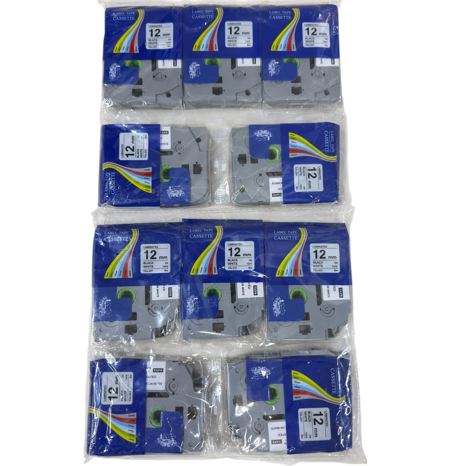 10-Pack TZe-231 Label Tape Cassette Black on White 12mm for Brother P-Touch