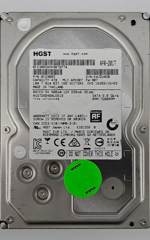 HGST Ultrastar 7K6000 - 4TB HDD - 3.5" SATA 7200RPM Hard Drive - HUS726040ALE610