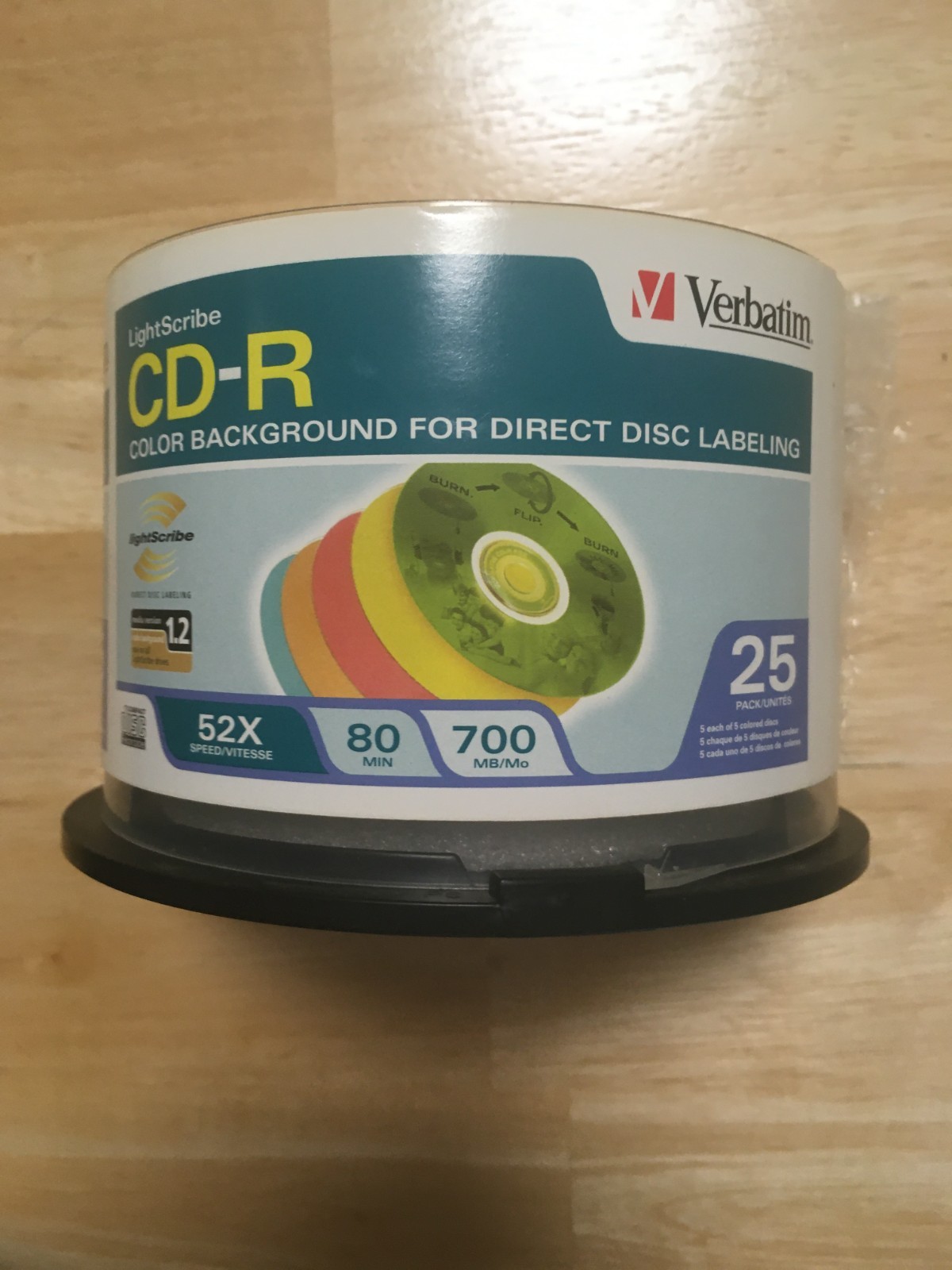 Lightscribe Verbatim Digital CD-R 25 Pack Recordable Color Background / Open Box