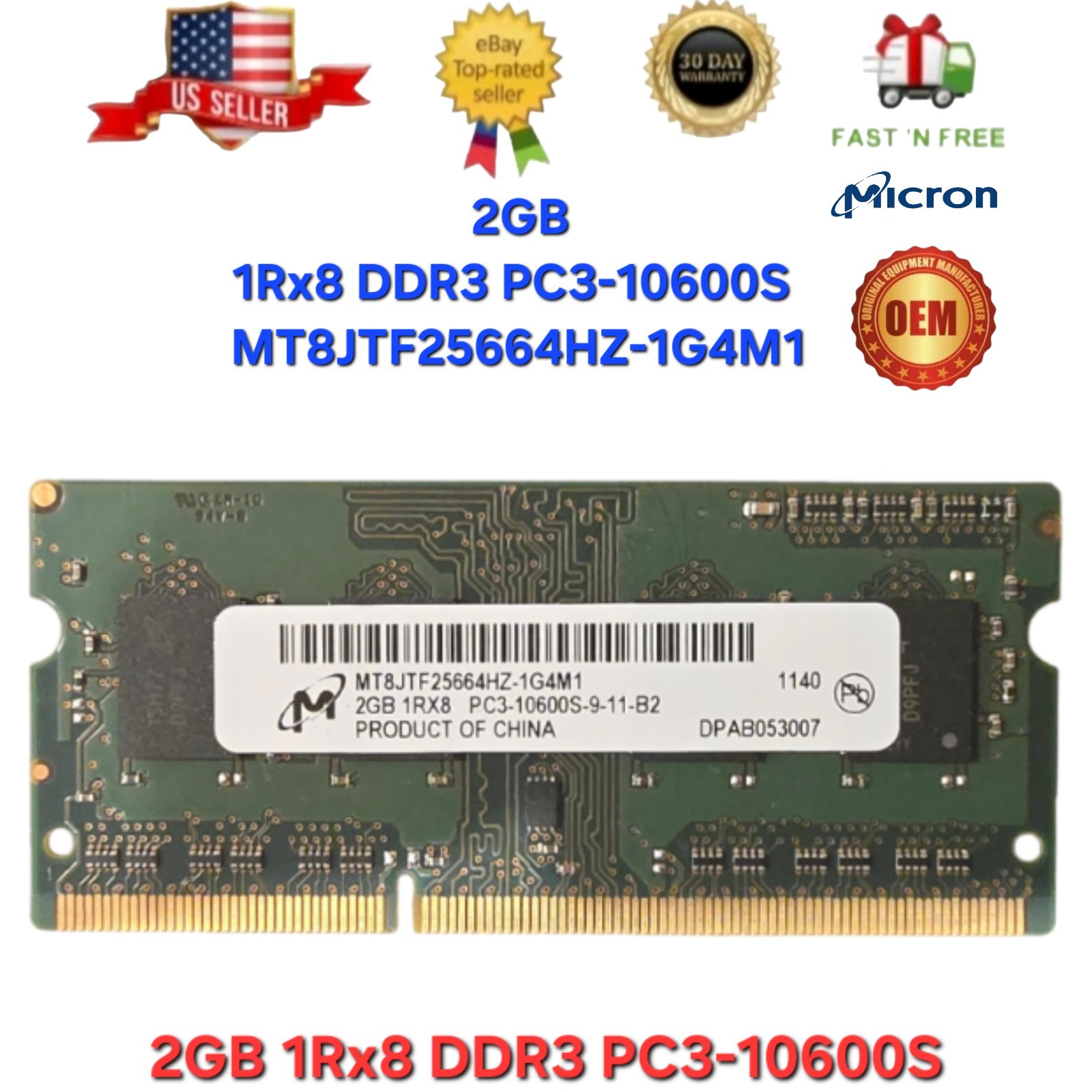 Micron 2GB 1Rx8 DDR3 PC3-10600S SO-DIMM Laptop RAM MT8JTF25664HZ-1G4M1 Dell