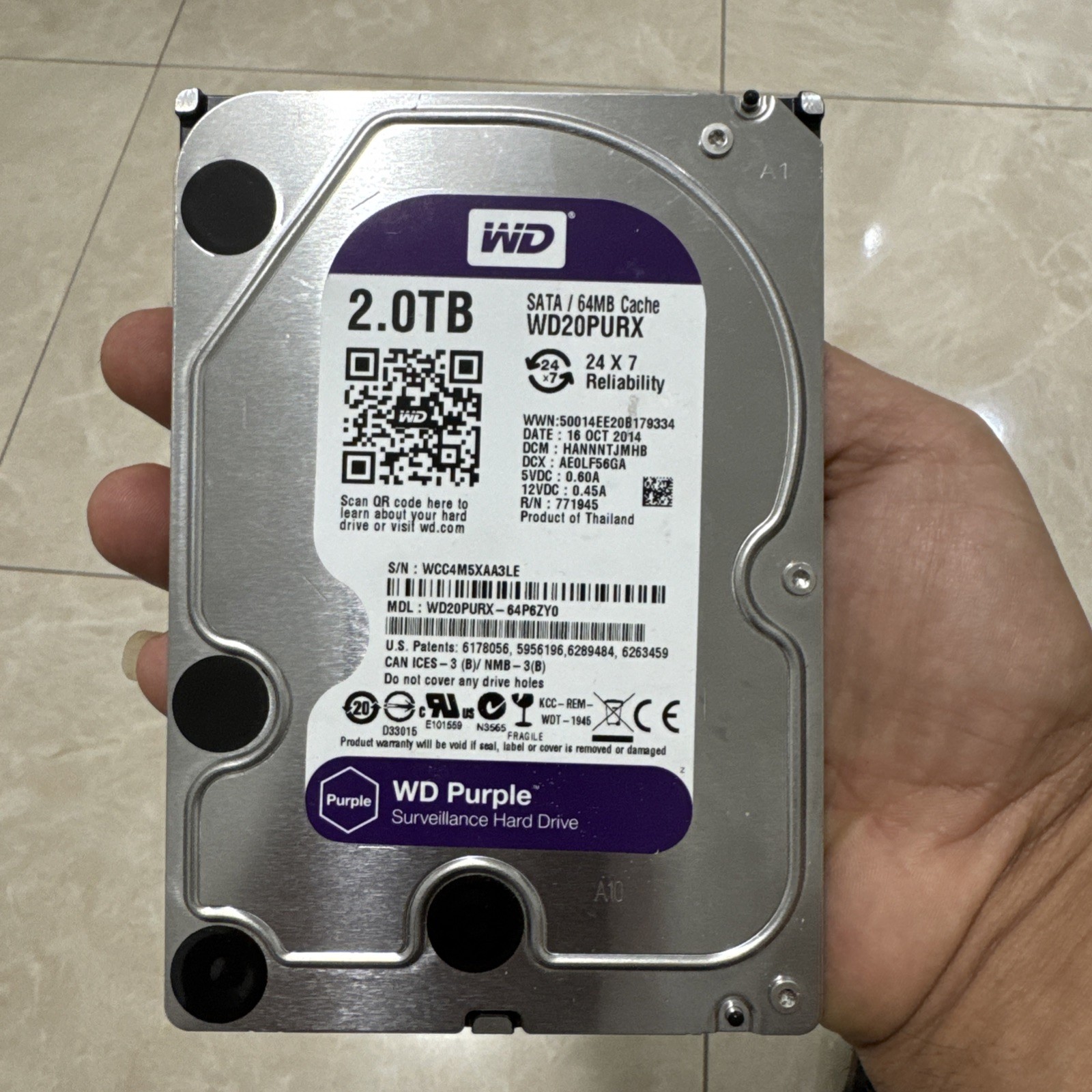 Western Digital WD Purple 2TB Surveillance Hard Drive 3.5" SATA WD20PURX HDD