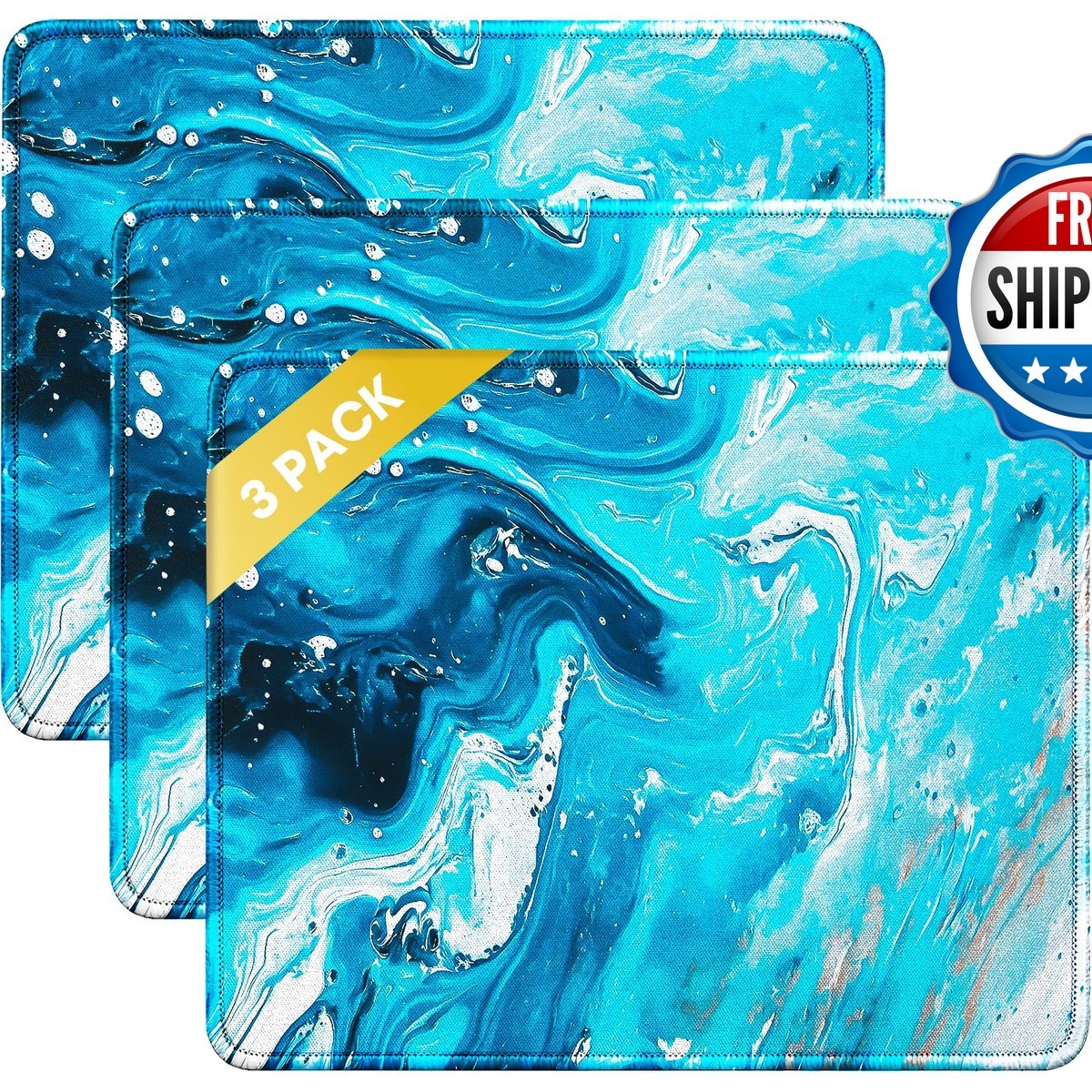 JIKIOU 3 Pack Mouse Pad Stitched Edge 10.2x8.3in Blue