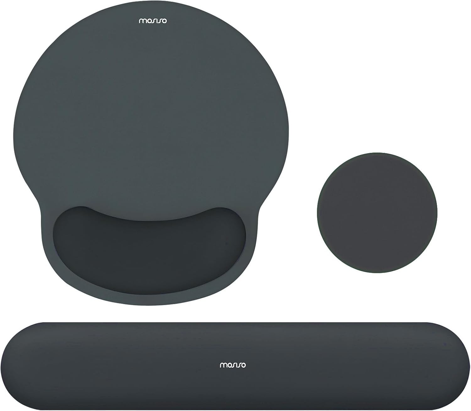 Comfortable Slate Gray Mouse Pad with Curved Wrist Support - Non-Slip Base